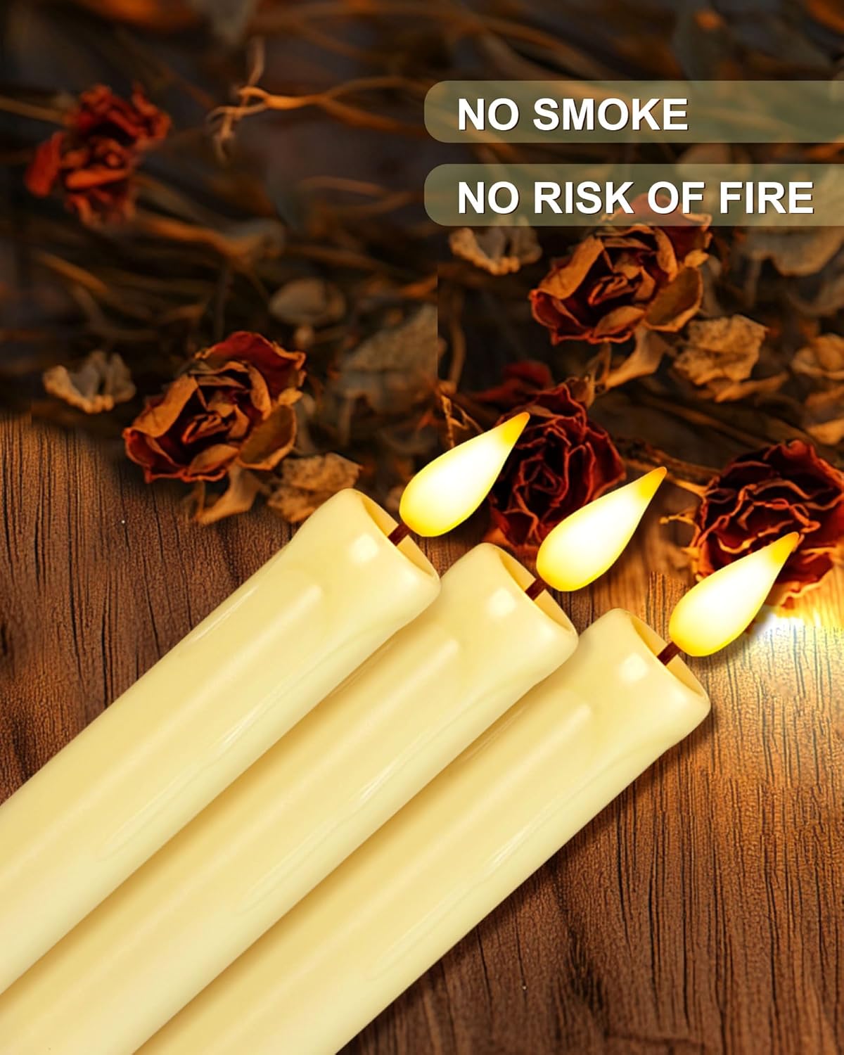 Homemory 2/3/6 Pack Flameless Taper Candles, No Remote, Realistic Flickering Battery Operated Candlesticks, Ivory LED Plastic Candle Safe for Weddings, Table Decor, Christmas, and Halloween(Set of 2)