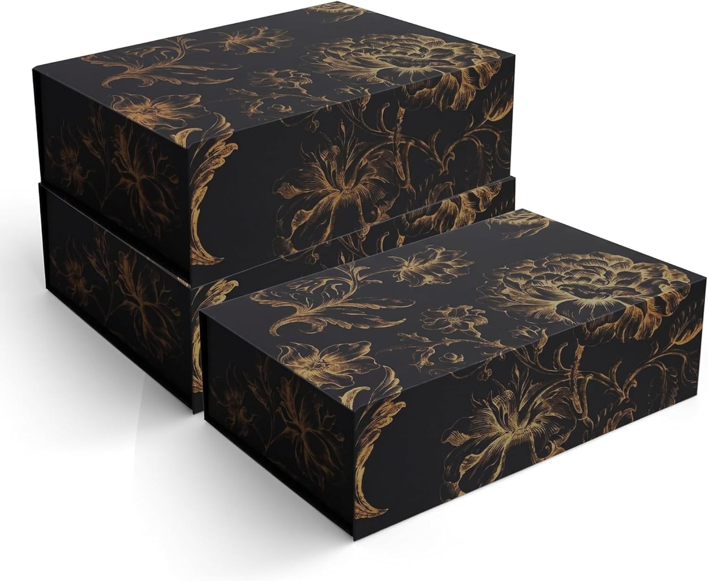 Luxury Keepsake Gift Box | Gold Floral Decorative Boxes with Magnetic Lids for Presents, Wedding Memory Box, and Bridal Gifts. 11.5" x 7.5" x 3.5"