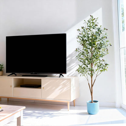 6FT Artificial Olive Tree Indoor, Tall Faux Olive Tree with Pot&Basket, Large Fake Olive Tree with Realistic 1080 Silk Leaves and 60 Fruits for Living Room Home Office Decor.