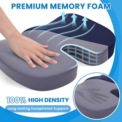 TushGuard Seat Cushion for Office Chair Memory Foam Non-Slip Cushion Back, Relief Chair Pad, Butt Pillow for Office Chair, Car, Computer Desk, Black