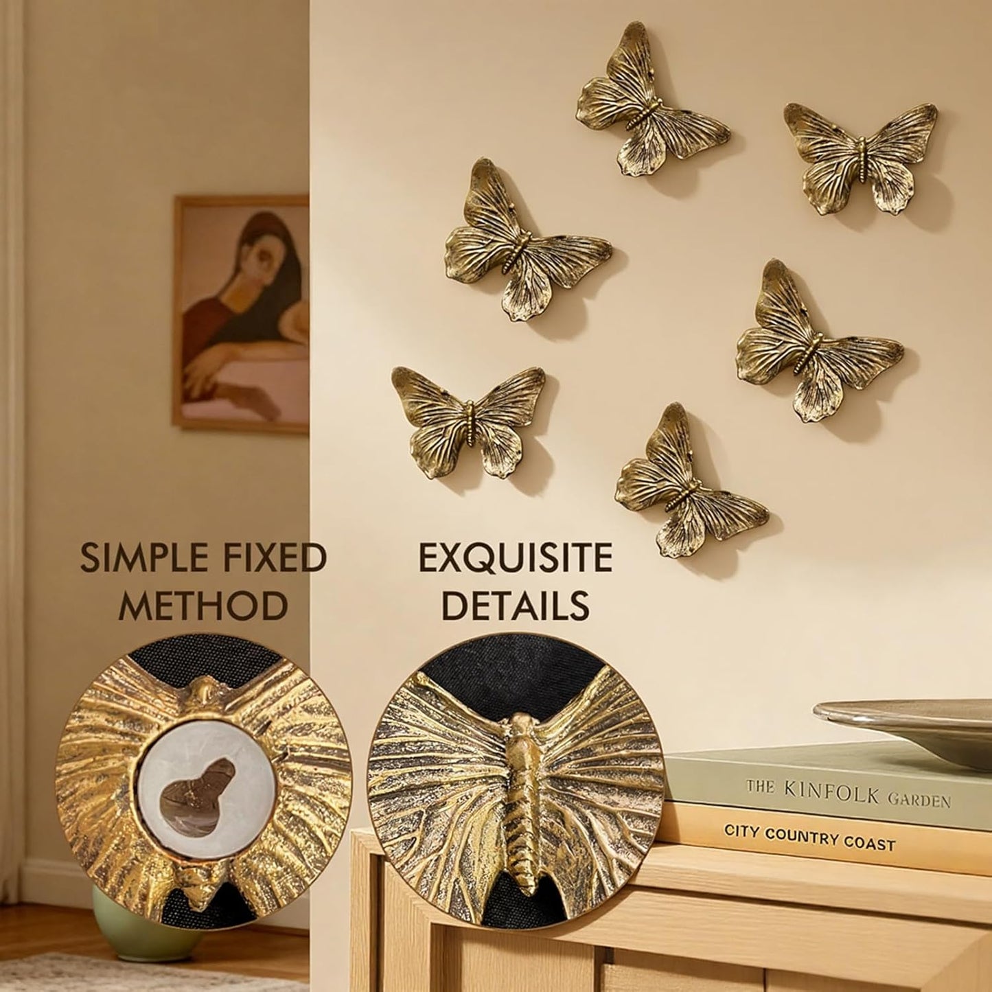 GUSFREUD 3D Butterfly Wall Decor Set – Resin Wall Decorations for Living Room, Bedroom, Garden, Yard, Outdoor and Gallery Walls - Antique Copper - Set of 3