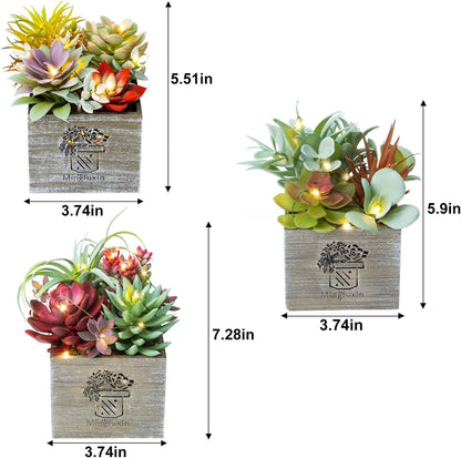Succulent Plants Artificial, 3 Pack Small Fake Plants in Wood Pot for Home Decor, Farmhouse Artificial Plants Indoor for Living Room Bathroom Bedroom Office Kitchen Desk Wedding Coffee Table Decor