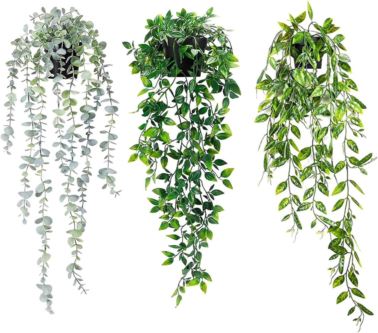 Clearain 1pcs Fake Hanging Plants, Artificial Small Potted Plants, Mini Faux Succulent Plant for Indoor Outdoor Aesthetic Office Living Room Shelf Home Decor (Eucalyptus leaves-1pcs)