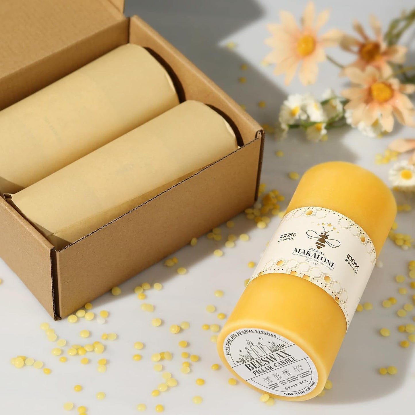6 Pack Natural Beeswax Pillar Candles,100% Pure Beeswax Candles-210 Hours Long Burning,Organic Bees Wax Candles for Home,Emergency,Prayer,Parties,Unscented Dripless Smokeless Beeswax Candle Bulk 2x4in