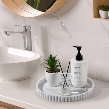 Round Bathroom Tray Silicone Kitchen Counter Decor Vanity Organizer Decorative Coffee Table Tray for Perfume, Candle, Soap Dish, 9 Inch, Black