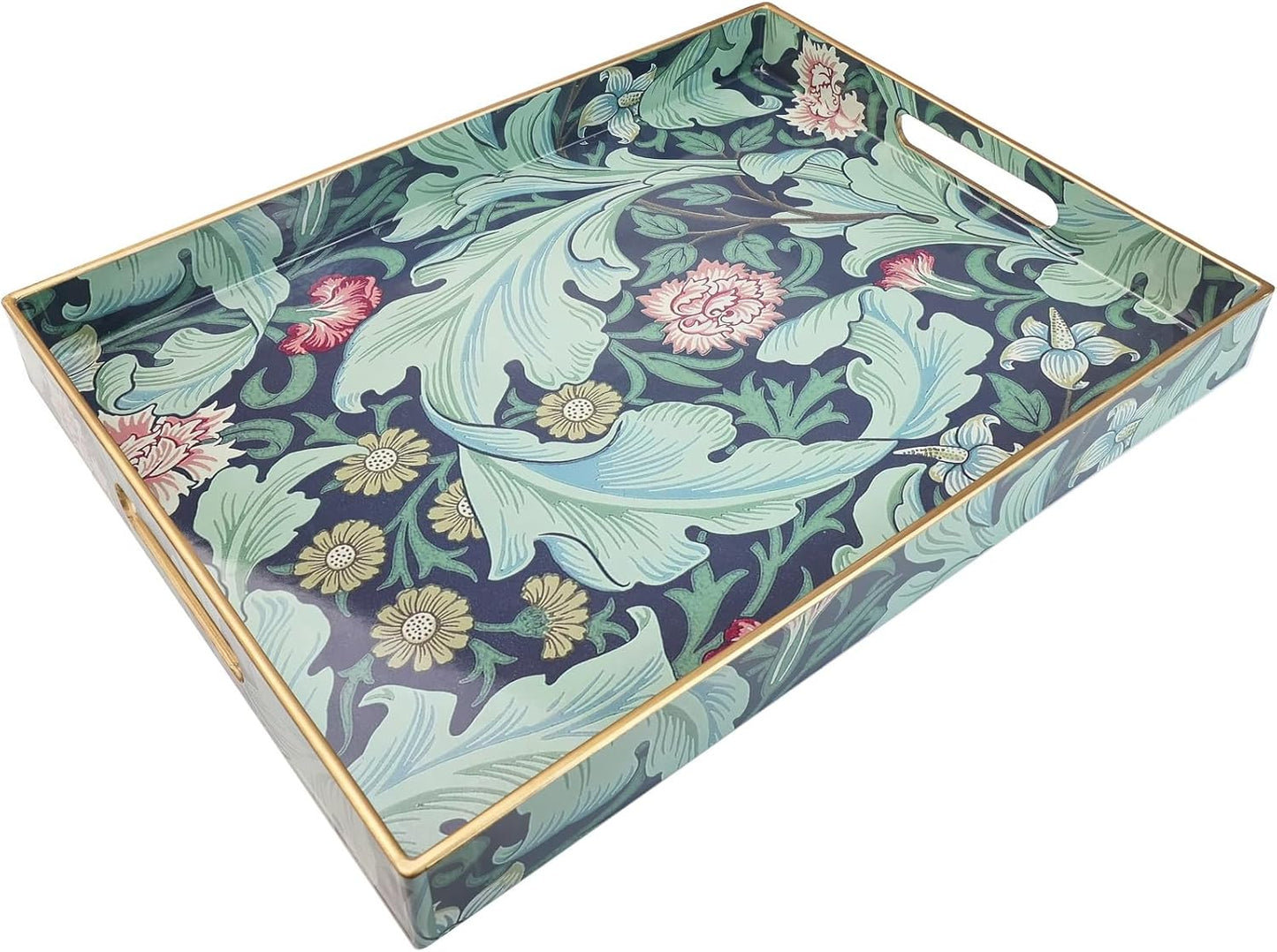 Spsyrine Serving Tray with Handles, Plastic Decorative Tray for Coffee Table, Living Room, Home Decor, Dianthus