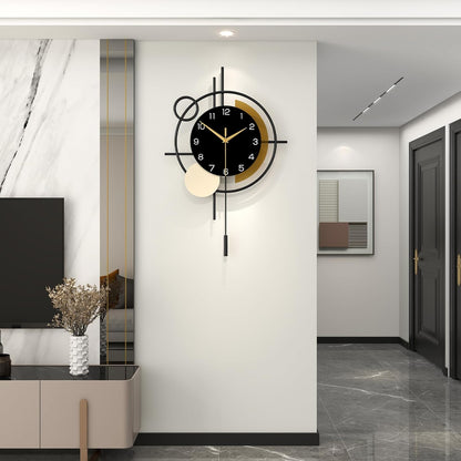 Wall Clock for Living Room Decor Decorative Wall Clock with Pendulum Silent Quartz Battery Operated Black Metal Large Clock for Dining Room,Kitchen,Home,Bathroom,Bedroom,13.8x21.3 in