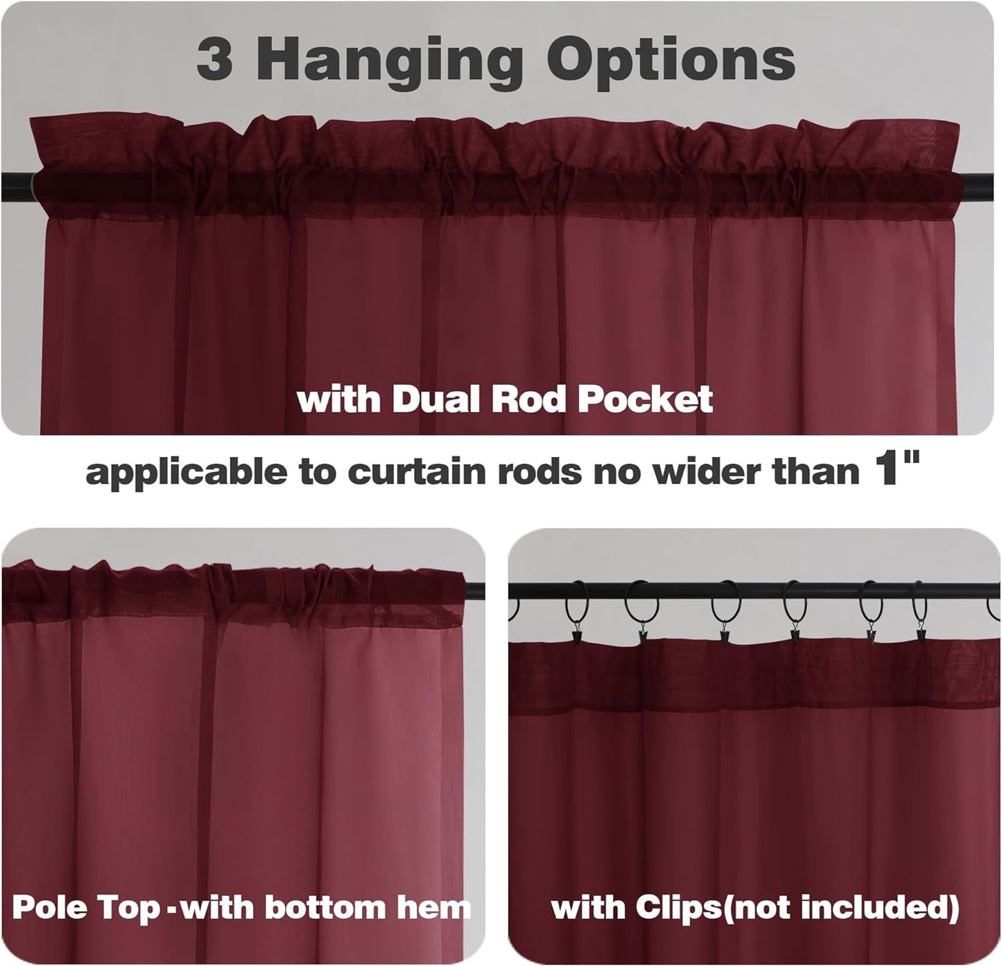 Chyhomenyc Sheer White Valances for Windows 2 Pack, Small Window Curtains for Living Room Bathroom Cafe Laundry Basement, Modern Top Dual Rod Pocket Voile Curtain, 42W x 14L inches, White - Colors A
