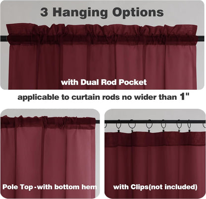Chyhomenyc Sheer White Valances for Windows 2 Pack, Small Window Curtains for Living Room Bathroom Cafe Laundry Basement, Modern Top Dual Rod Pocket Voile Curtain, 42W x 14L inches, White - Colors A