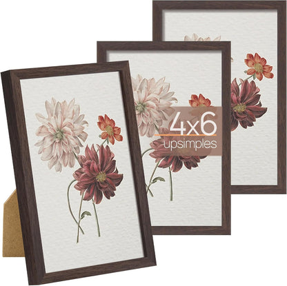 upsimples 5x7 Picture Frame Set of 3, Made of High Definition Glass for 5 x 7 Black Frames, Wall and Tabletop Display Thin Border Photo Frame for Home Décor