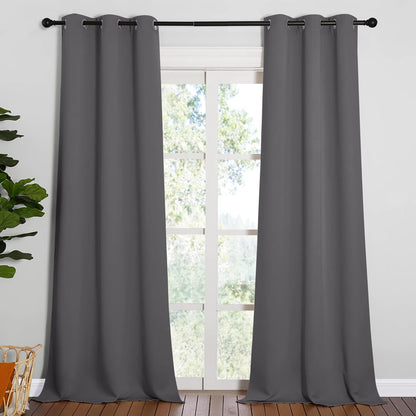 NICETOWN Halloween Pitch Black Solid Thermal Insulated Grommet Blackout Curtains/Drapes for Bedroom Window (2 Panels, 42 inches Wide by 63 inches Long, Black) - Colors E