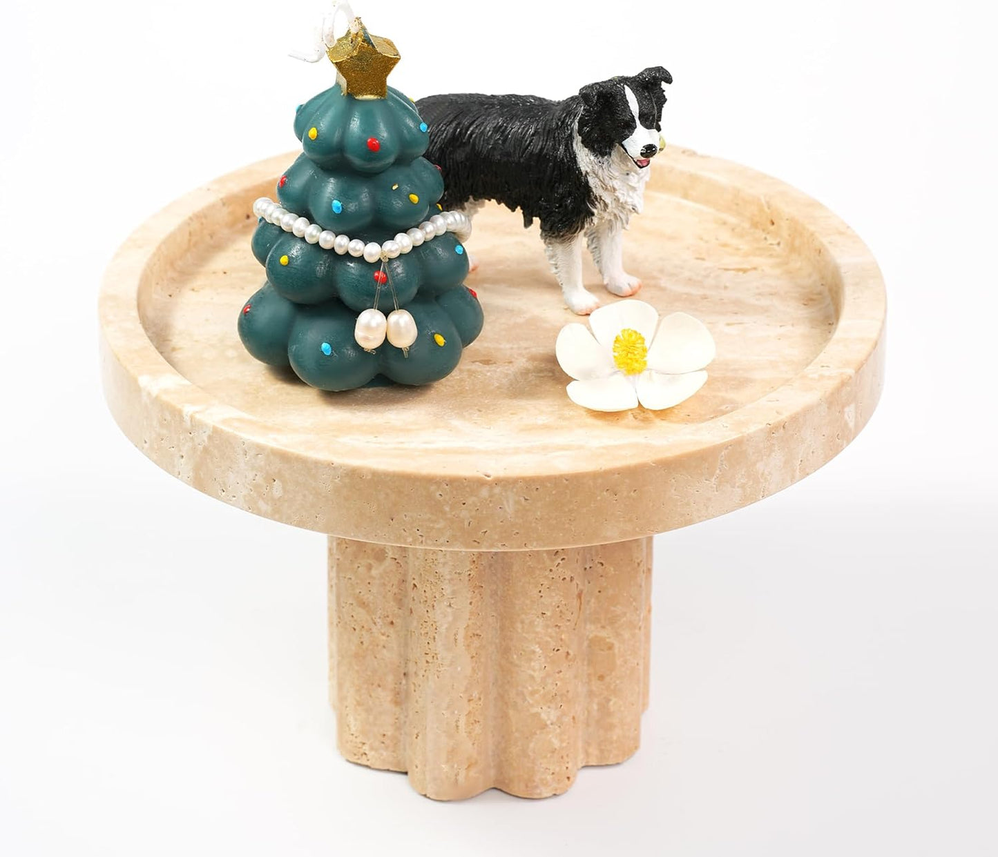 Marble Perfume Tray with Legs - Oval Decorative Stone Pedestal for Bathroom Vanity Coffee Table Kitchen Countertop, Footed Jewelry Candle Organizers Catchall Plate Riser with Scalloped Feet