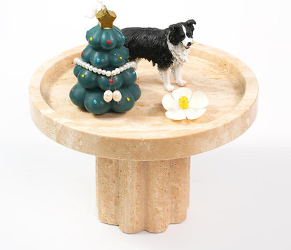 Marble Perfume Tray with Legs - Oval Decorative Stone Pedestal for Bathroom Vanity Coffee Table Kitchen Countertop, Footed Jewelry Candle Organizers Catchall Plate Riser with Scalloped Feet
