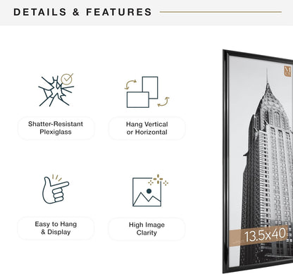 MCS Trendsetter 24x36 Poster Frame Black High-Gloss, Vertical & Horizontal Wall Hanging Large Picture Frame for Photos, Posters & Art Prints (1-Pack)