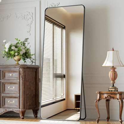 XRAMFY 56"x21" Floor Full Length Mirror Standing Full Body Rounded Corner Rectangle Mirrors with Stand Hanging Wall Mounted Leaning Bedroom Living Room Bedroom Cloakroom,Gold