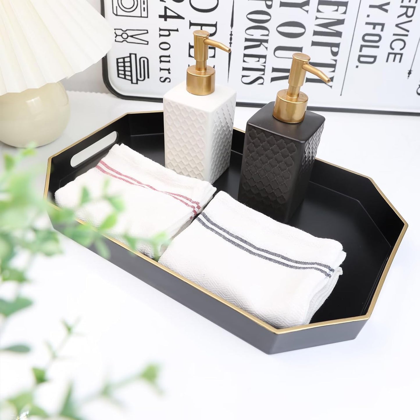 Green Decorative Tray with Handles, Versatile Serving Tray for Coffee Table, Ottoman, Ideal for Serving, Displaying, Organizing, 15.7"*10.2"*1.57"