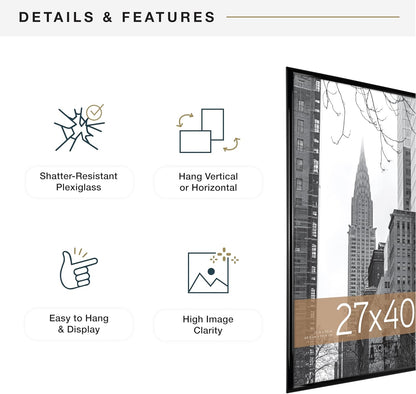 MCS Trendsetter 24x36 Poster Frame Black High-Gloss, Vertical & Horizontal Wall Hanging Large Picture Frame for Photos, Posters & Art Prints (1-Pack)