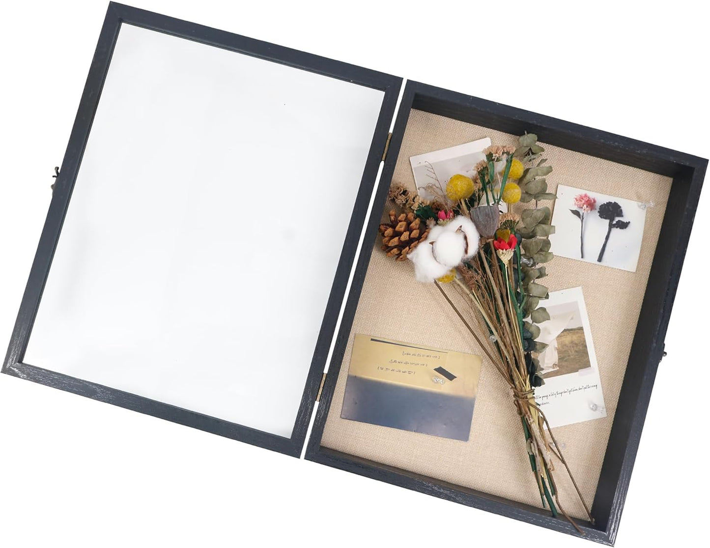 GraduatePro Shadow Box Frame 11x14 Display Case with Linen Back, Real Glass Window Door with Hinge, Picture Frame Wedding Bouquet Memorabilia Medals Photos Memory Box for Keepsakes, Carbonized Black