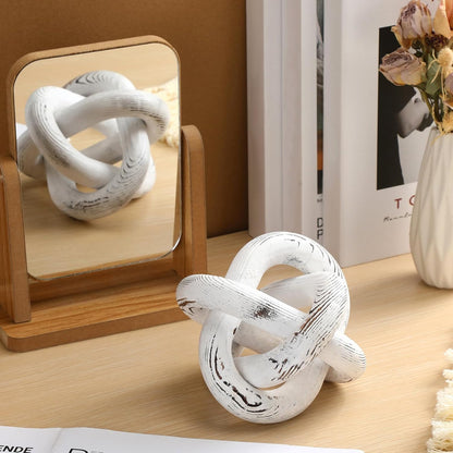 Yalikop 3 Link Wood Knot Decor Rustic Home Décor Accents Hand Carved Coffee Table Decoration, Boho Chain Link Decoration, Modern Shelf, Rustic Objects for Home Living Room Bedroom(White)