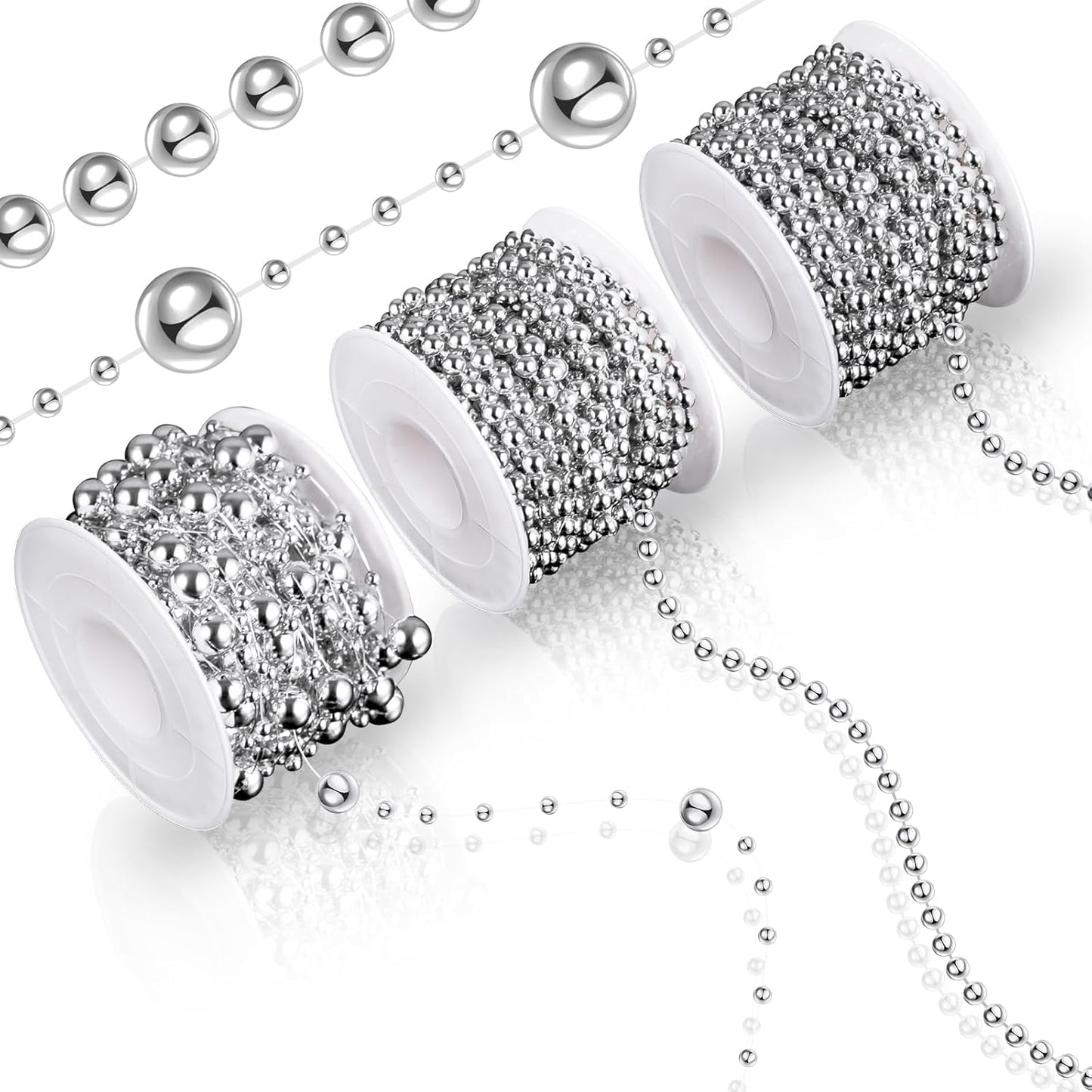 Bonuci 3 Rolls 66 Feet Pearls String Garland Faux Pearl Garland Spool Roll Strand Decoration Artificial Beads Chain Trim for Wedding Party Crafting Wedding Mother's Day Flower Decor(Ivory,4mm)
