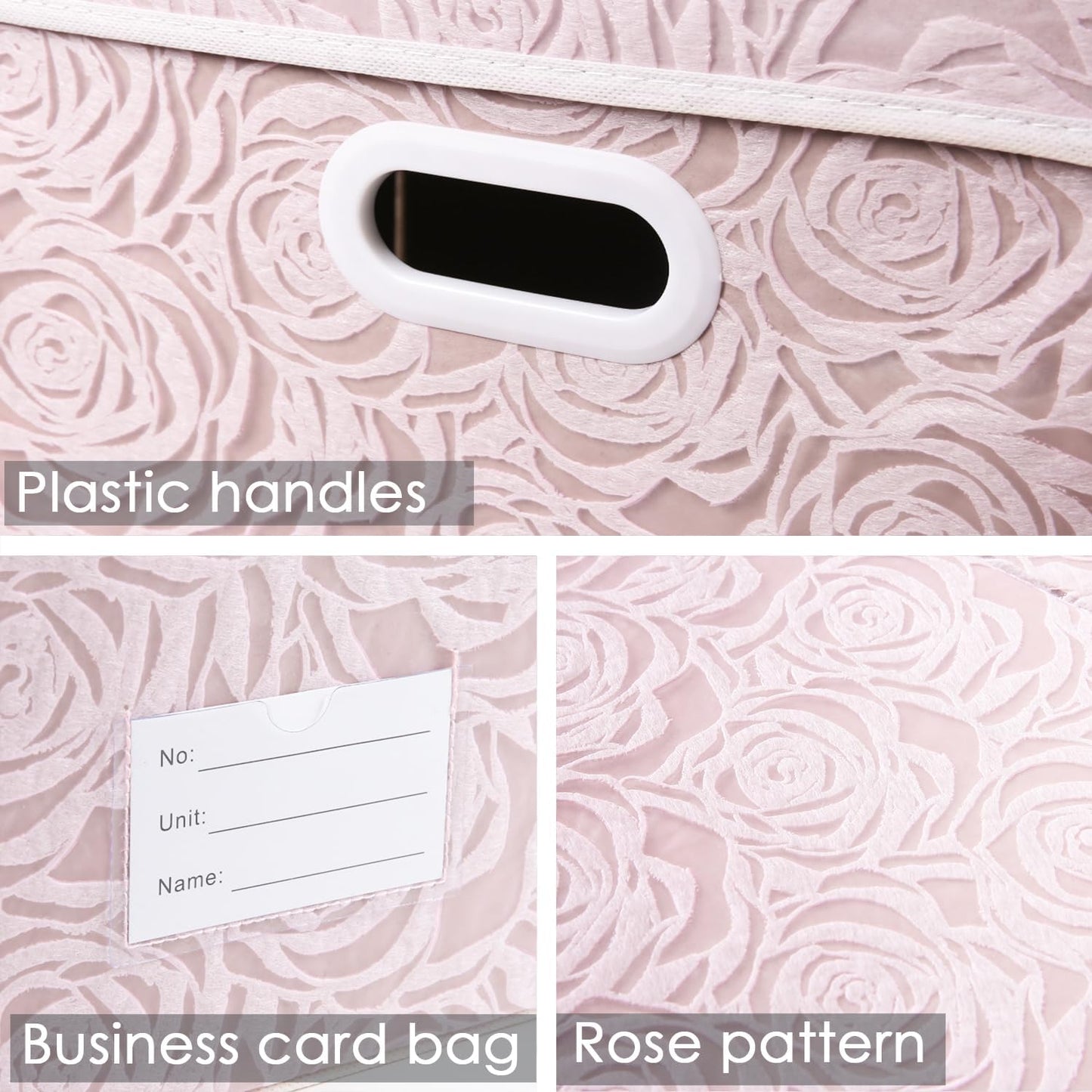 PRANDOM Larger Collapsible Storage Bin with Lid [1-Pack] Fabric Decorative Storage Box Cube Organizer Container Baskes with Handles Divider for Bedroom Closet Living Room Pink 17.7x11.8x11.8 Inch