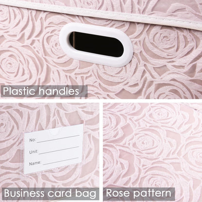 PRANDOM Larger Collapsible Storage Bin with Lid [1-Pack] Fabric Decorative Storage Box Cube Organizer Container Baskes with Handles Divider for Bedroom Closet Living Room Pink 17.7x11.8x11.8 Inch