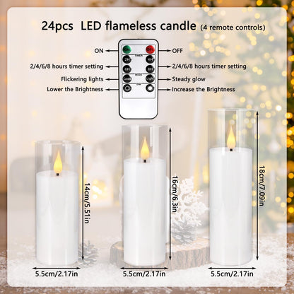YOROXRG Set of 24 Waterproof Outdoor Flameless Candles, LED Candles with 4 Remote and Timer,(H 4" 5" 6" x D 2.2"),for Halloween Wedding Festiv