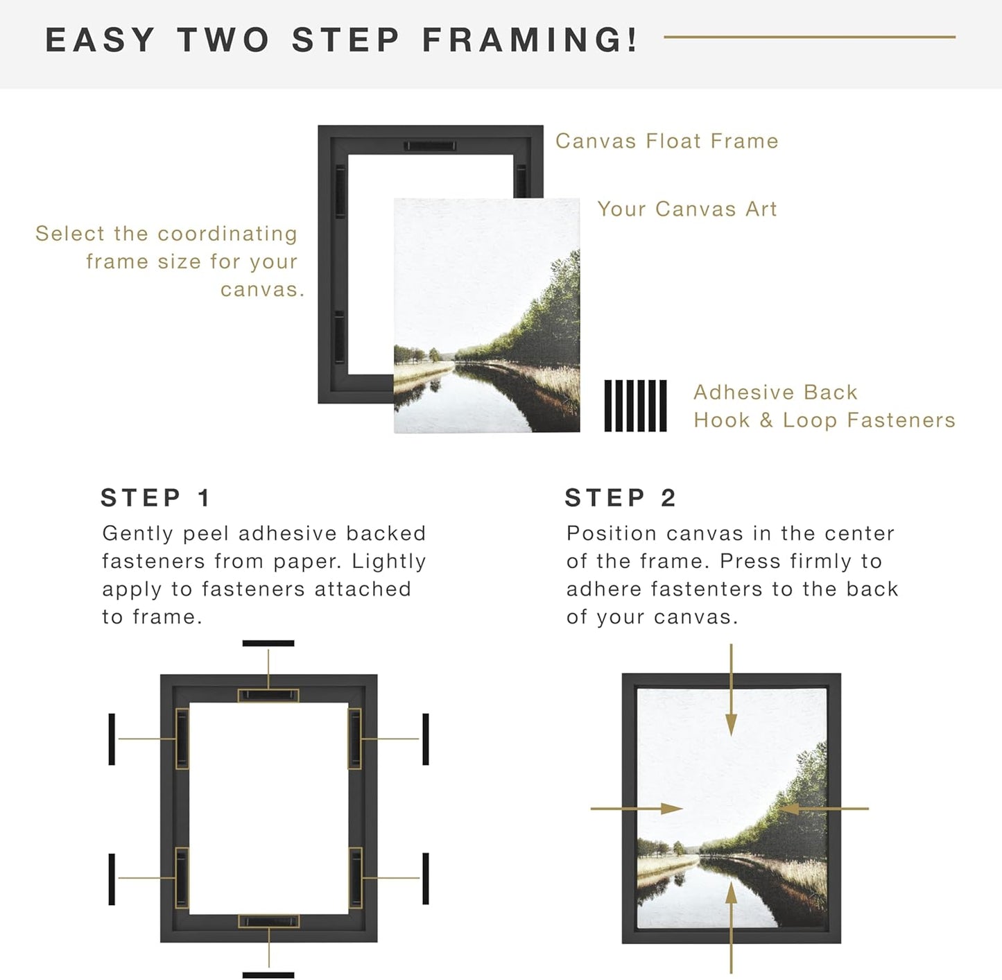 MCS Canvas Float Frames 8x10 Frame, Black Frame for Finished Canvases, Vertical & Horizontal Wall Hanging Frame with Adhesive for Canvas Paintings (1-Pack)