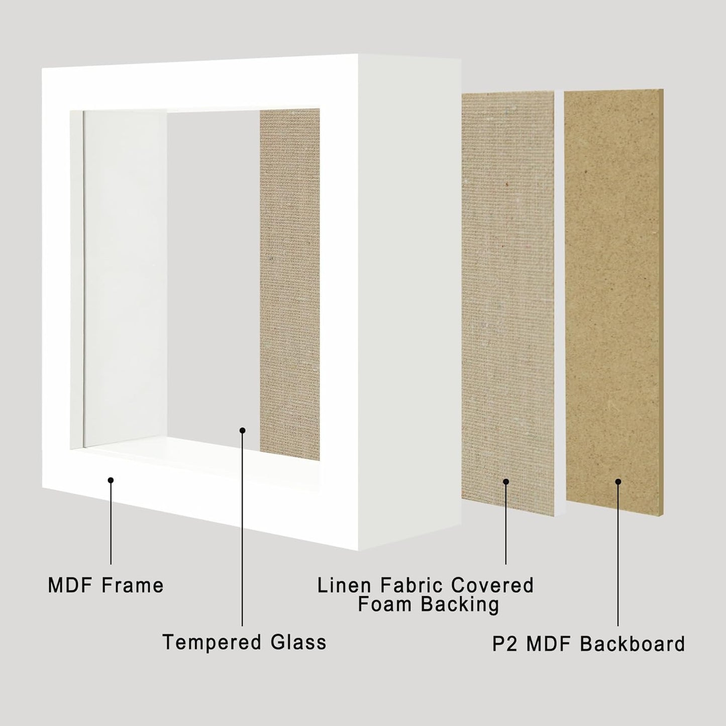 12x16 Large Shadow Box Picture Frame Display Case with Soft Linen Back, White Wooden Memory Shadow Box Frame with Tempered Glass Cover for Wall Display