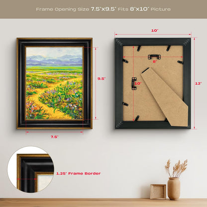 Golden State Art, 11x14 Photo Frame with Mat for Pictures 8x10 and Real Glass (Dark Gold Brown & Bronze Pewter Panel with White Color Mat, 1.25 Inch Frame Border)