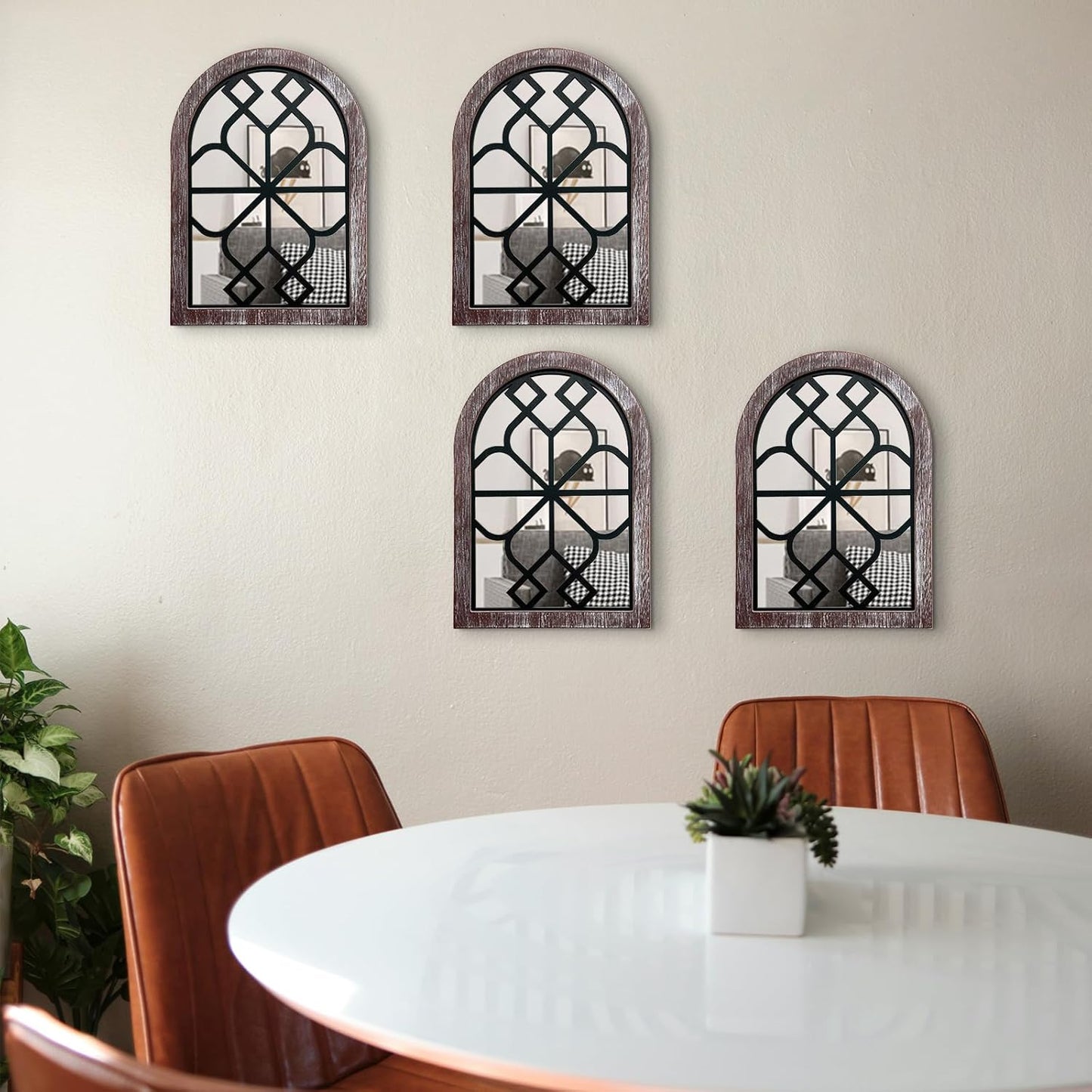 ZEXUIRU 4 Set. Rustic Wall Mirrors for Bedroom Bathroom Living Room Entryway Wood Farmhouse Square Easy to Hang Framed Decorative Accent Hanging Wall-Mounted Mirror Set for Living Room - Black