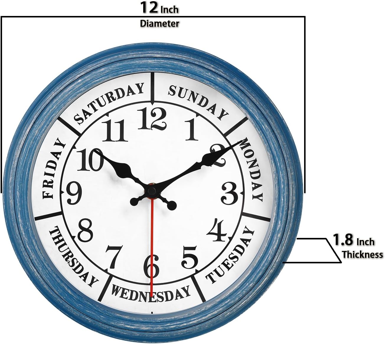 JENLYSTIME 12 Inch Indoor/Outdoor Retro Waterproof Wall Clock with Thermometer Silent Round Quartz Battery Operated Easy to Read Decorative for Kitchen Patio,Bathroom,Deck,Porch,Pool(Blue)