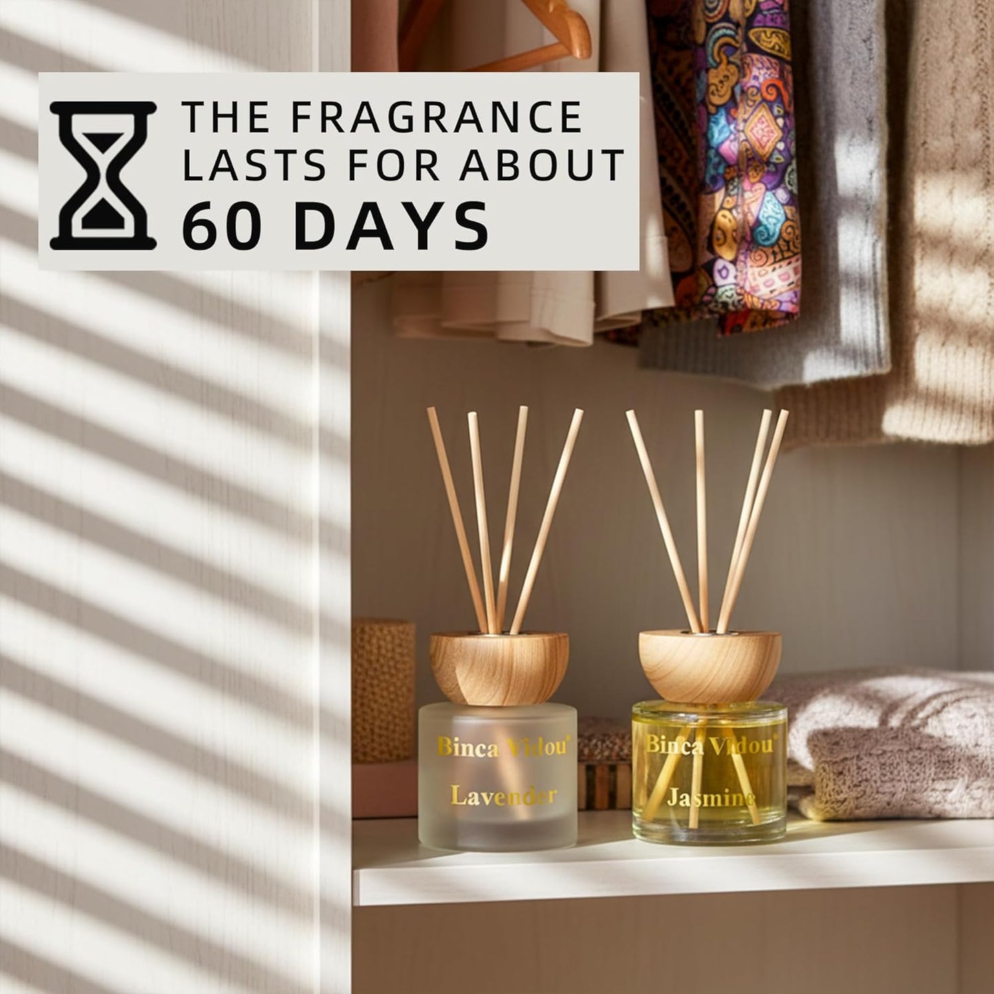 Reed Diffuser Set, Binca Vidou Lavender & Vanilla Natural Scent Oil Diffusers with Sticks for Home Office Bathroom Aromatherapy Decor 1.69oz x 2