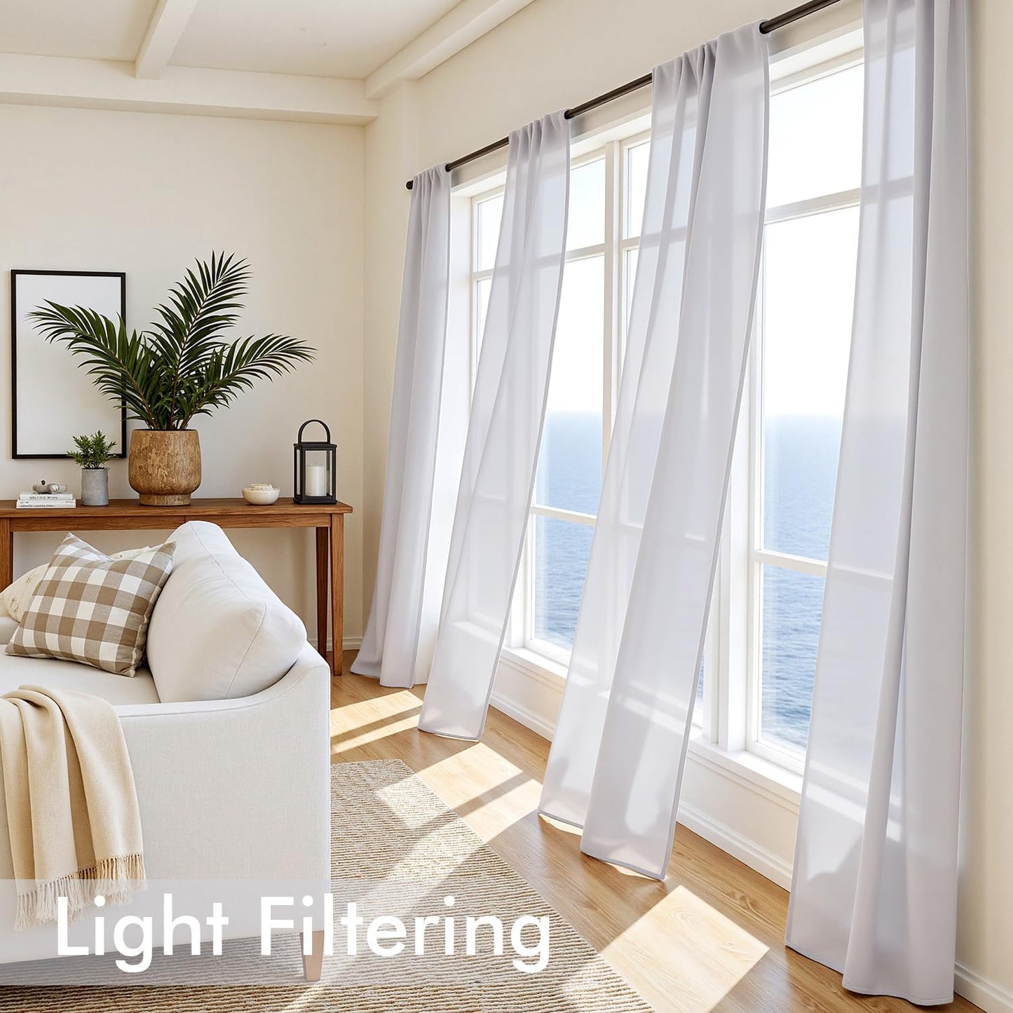 MIULEE White Sheer Curtains 84 Inches Long, 4 Panels Set, Light Filtering Rod Pocket Voile Drapes for Living Room and Bedroom, Airy Soft Fabric Window Treatments, 42 x 84 Inches