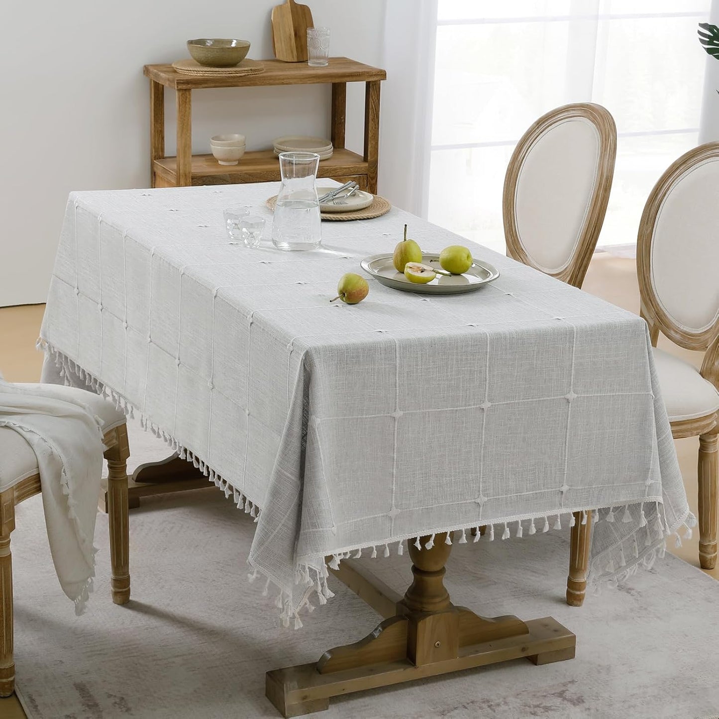 Softalker Outdoor Tablecloth Rectangle, Waterproof Linen Cotton Farmhouse Table Cloths with Tassel, Heavy Weight Wrinkle Free Boho Table Cover for Picnic Camping Dining - 55 x 70 Inch, Coffee Lines