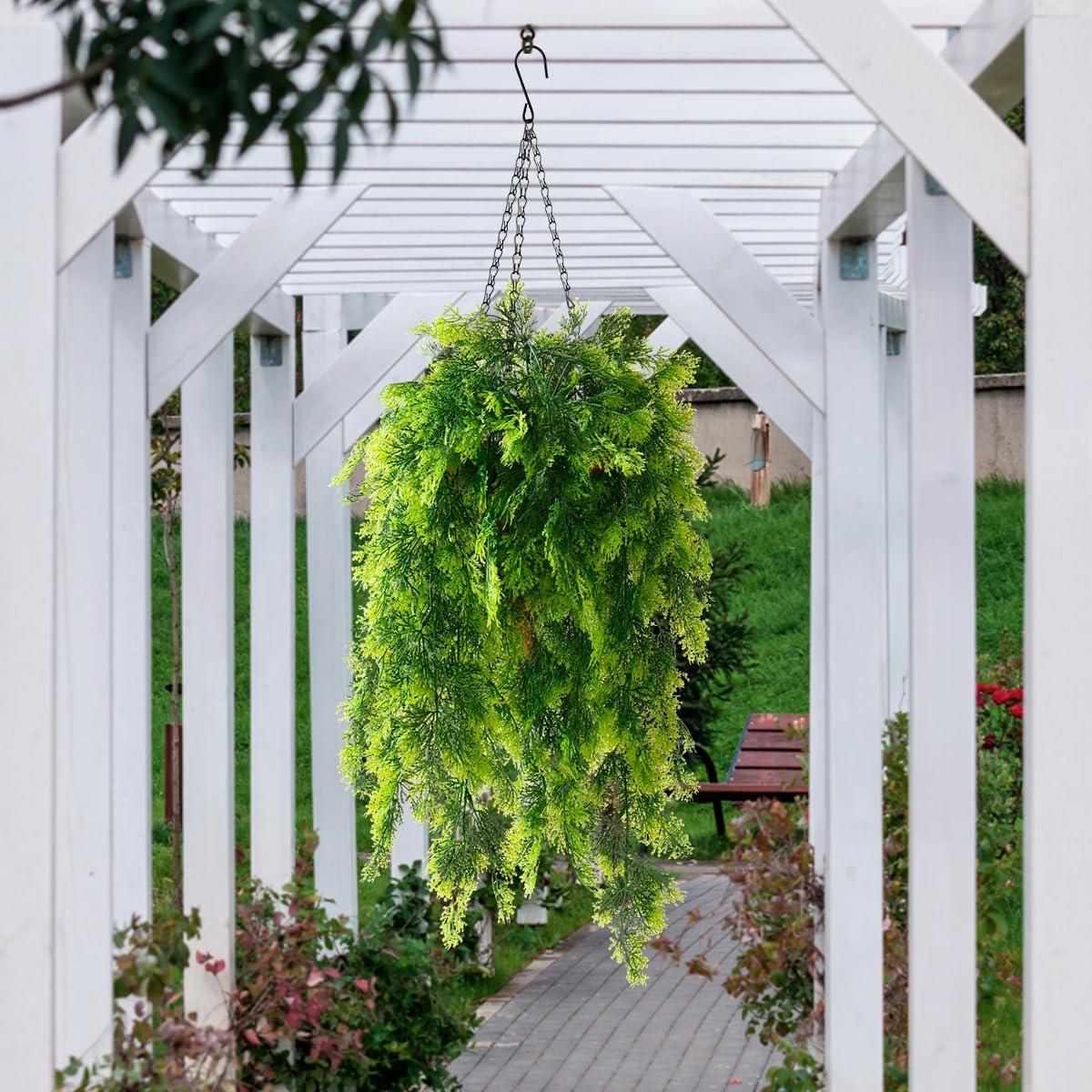 ZFProcess Artificial Faux Hanging Plants Basket for Spring Summer Outdoor Decoration, Fake Eucalyptus Plant UV Resistant Look Real for Outside Porch Home Patio Balcony Yard(Eucalyptus)