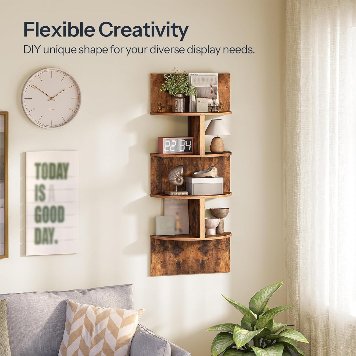 HOOBRO Corner Shelf Wall-Mounted, Set of 2 Floating Corner Shelves for Wall, 4-Tier Corner Bookshelves for Living Room, Bedroom, Bathroom, Home Office, Black BK25BJP201