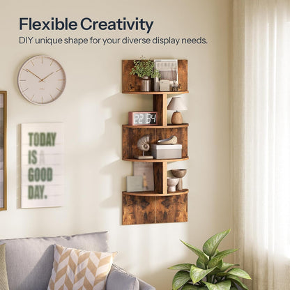 HOOBRO Corner Shelf Wall-Mounted, Set of 2 Floating Corner Shelves for Wall, 4-Tier Corner Bookshelves for Living Room, Bedroom, Bathroom, Home Office, Black BK25BJP201