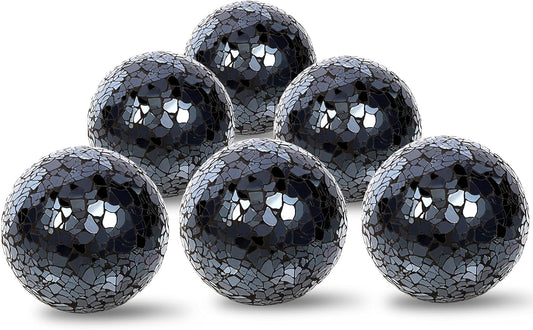 6Pcs Decorative Ball Set - 6cm/2.4inch Mosaic Glass Orbs Centerpiece Balls Decoration for Tables, Wedding Party (Mixed Color)