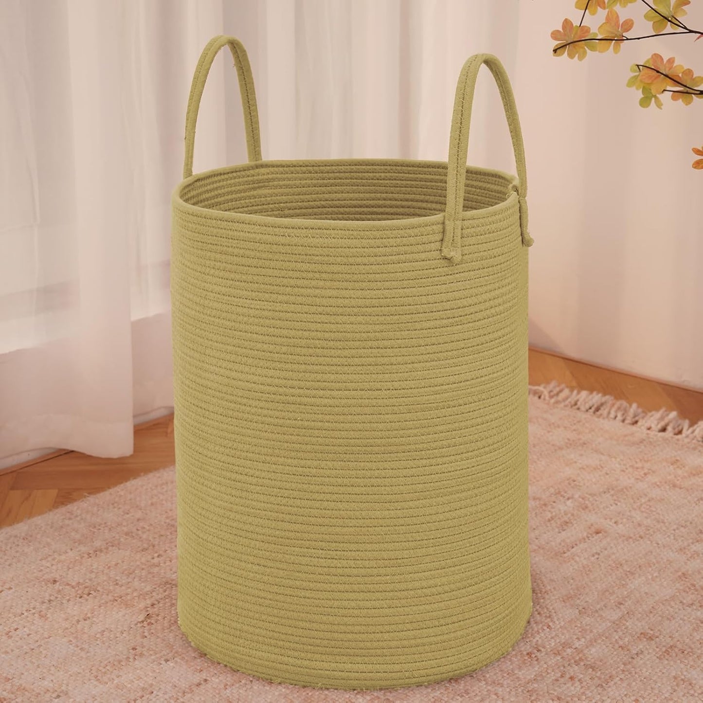 JMvicyroam Large Woven Laundry Basket Hamper,60L Cotton Rope Storage Bin for Blankets,Toys and Clothes,Decorative Tall Nursery Hamper for Living Room,Baby Nursery,Bathroom and Bedroom,Brown