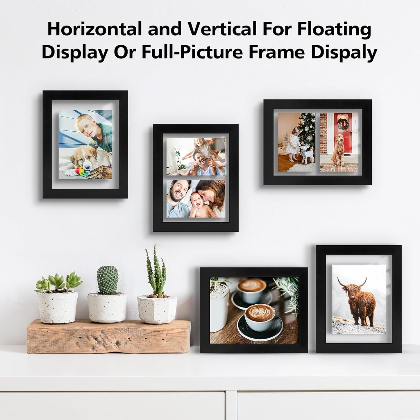 Golden State Art, 11X14 Floating Picture Frame, Black Wood Frame Display Any Size Photo Up To 11X14, Pressed Flower Frames with Hanging Hardware - Horizontal And Vertical Formats for Wall