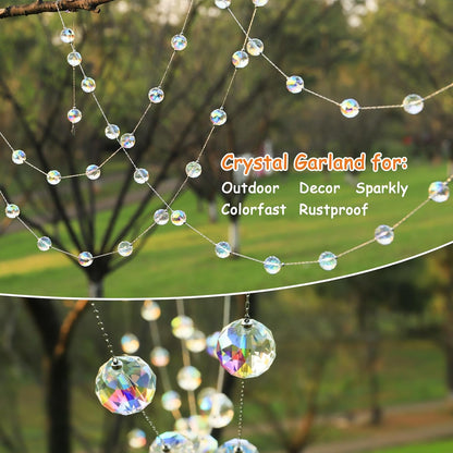 LEFERS 9.8Ft Crystal Glass Balls Christmas Garland,48 Beads 16mm Faceted Prism Beads Strands Hanging Ornament Decoration for Christmas Tree Centerpieces Wedding Party (Gold)