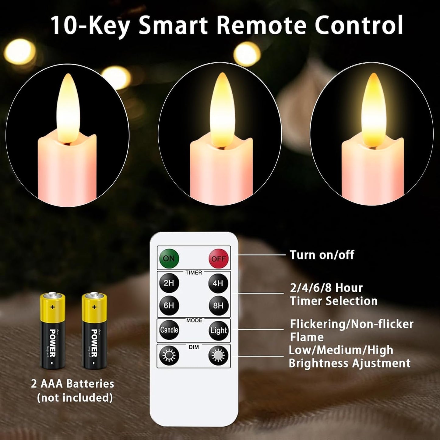 KSWING Upgraded Real Wax Short LED Flameless Taper Candles with Remote, 6 PCS White Candlesticks Battery Operated 3D Flickering - 6" Realistic Fake Candle Sticks for Home/Wedding/Fireplace Xmas Decor