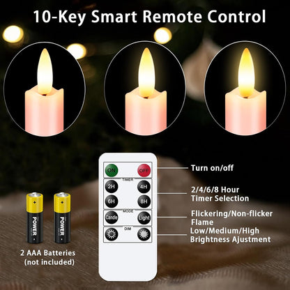 KSWING Upgraded Real Wax Short LED Flameless Taper Candles with Remote, 6 PCS White Candlesticks Battery Operated 3D Flickering - 6" Realistic Fake Candle Sticks for Home/Wedding/Fireplace Xmas Decor