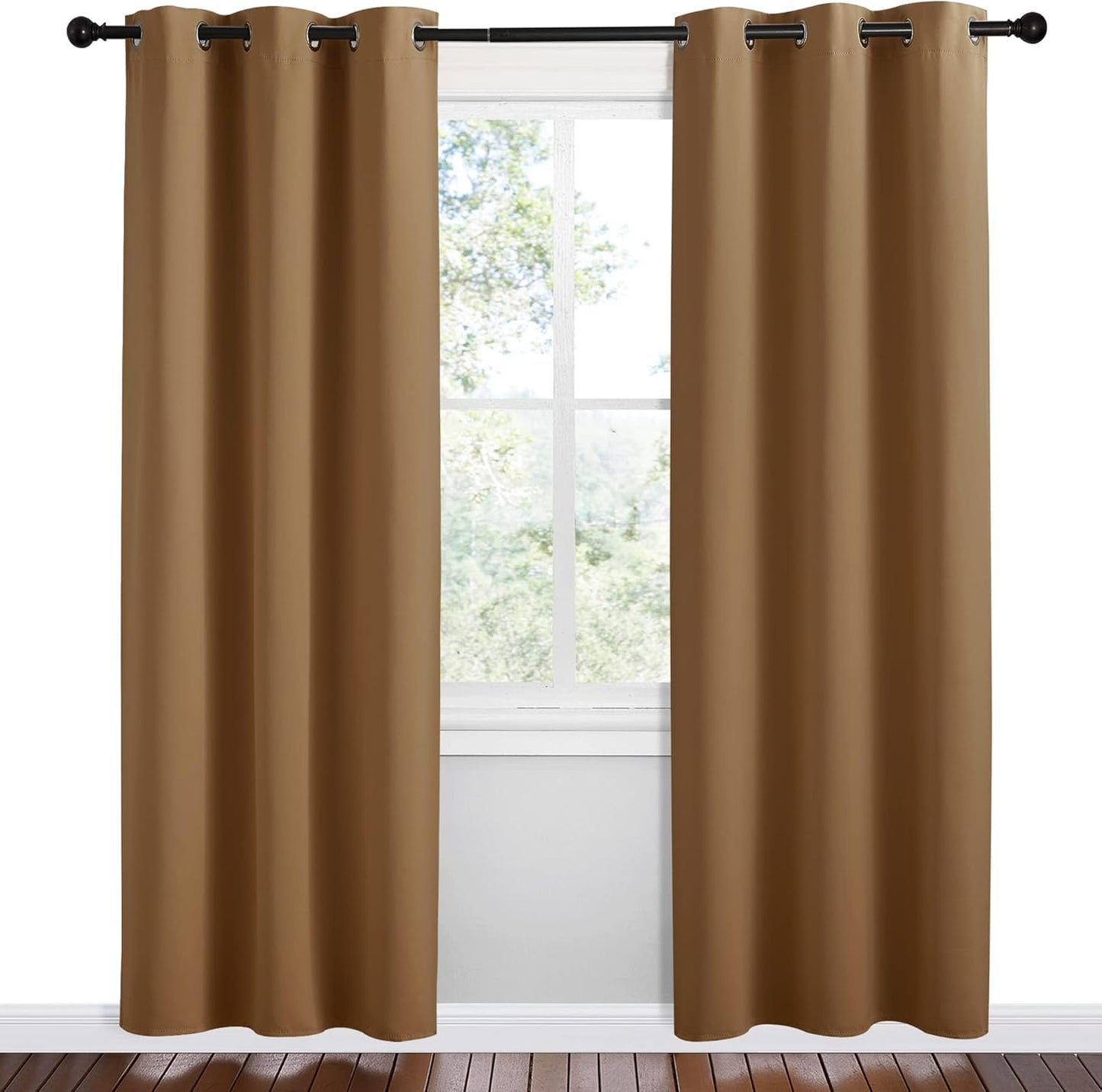 NICETOWN Halloween Pitch Black Solid Thermal Insulated Grommet Blackout Curtains/Drapes for Bedroom Window (2 Panels, 42 inches Wide by 63 inches Long, Black) - Colors A