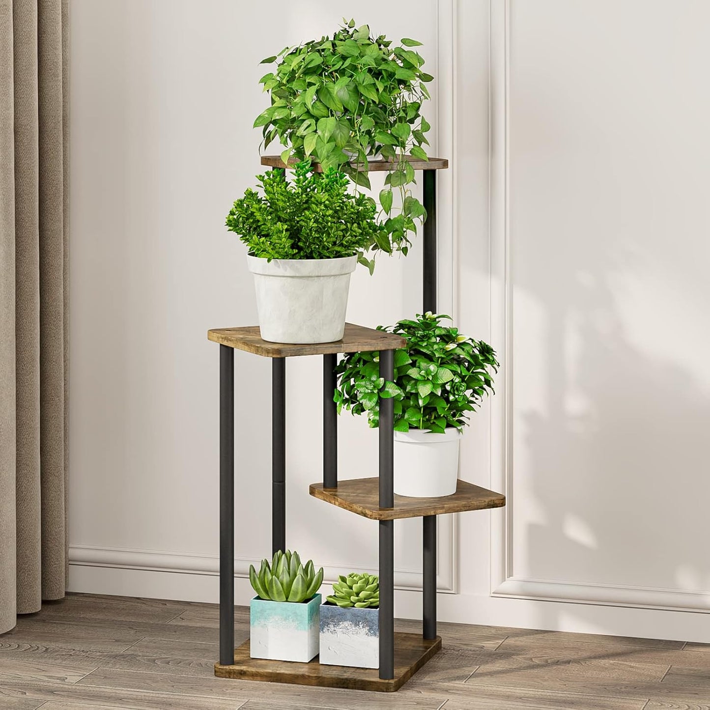AZERPIAN Plant Stand 5 Tier Indoor Metal Flower Shelf for Multiple Plants Corner Tall Flower Holders for Patio Garden Living Room Balcony Bedroom, Black (5 Tier-Black)