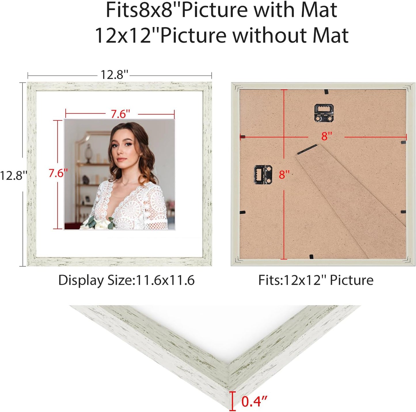 12x12 Picture Frame Set of 9, Display Pictures 8x8 with Mat or 12x12 without Mat, Multi Collage Gallery Square Photo Frames for Wall or Tabletop, Black