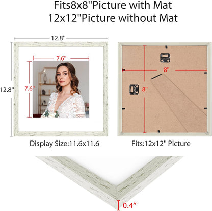 12x12 Picture Frame Set of 9, Display Pictures 8x8 with Mat or 12x12 without Mat, Multi Collage Gallery Square Photo Frames for Wall or Tabletop, Black