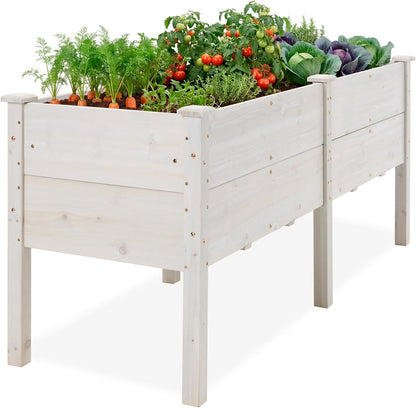 Best Choice Products 72x24x30in Raised Garden Bed, Elevated Wood Planter Box Stand for Backyard, Patio, Balcony w/Divider Panel, 6 Legs, 300lb Capacity - Natural