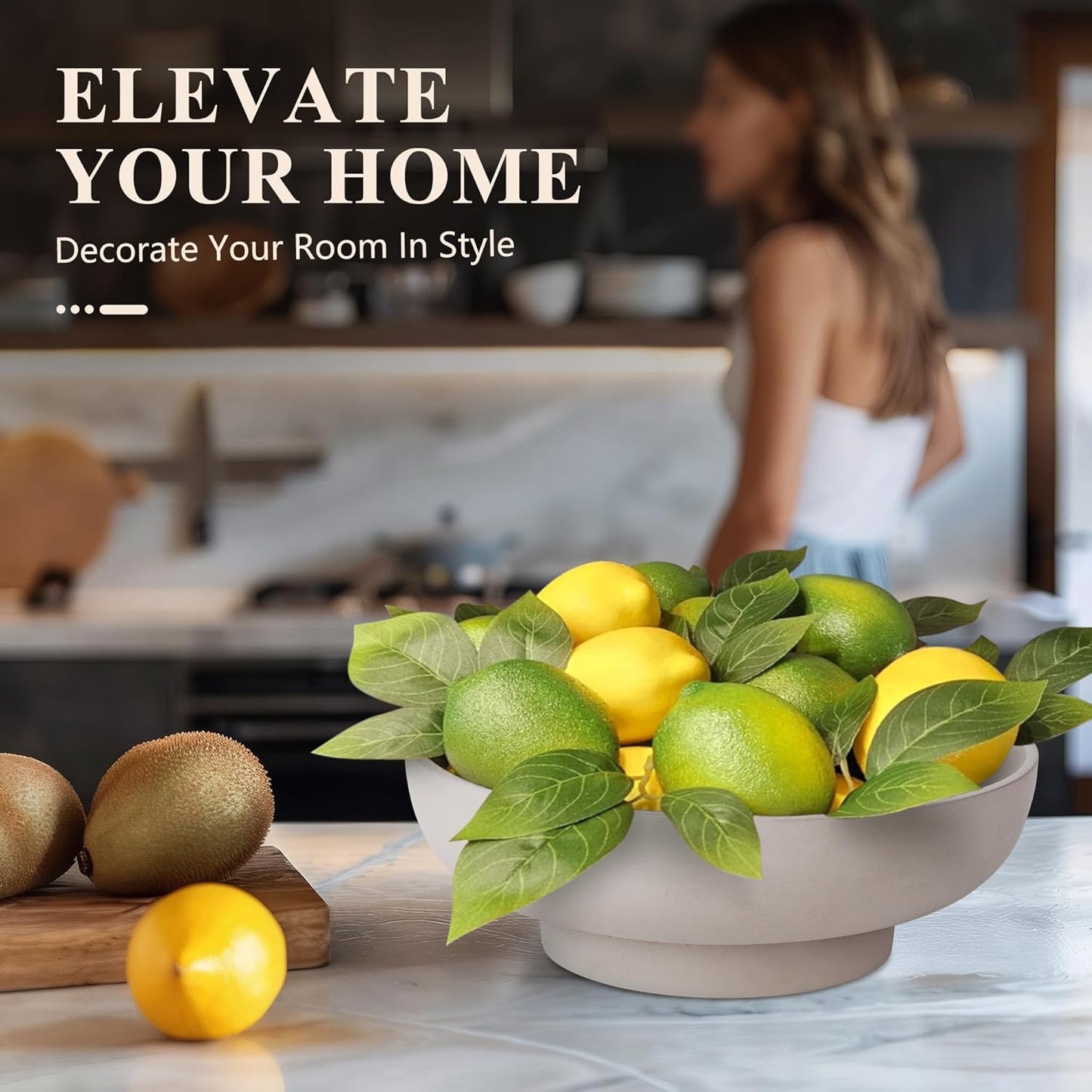 YMXYJM Large Decorative Bowl, Modern Handicraft Resin Bowls for Home Decor, Decorative Fruit Bowl for Kitchen Counter, Stylish Key Bowl for Entry Table, Artificial Stone Resin Beige